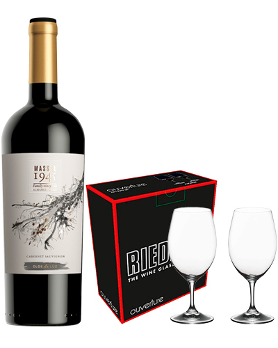 Pack Copas Riedel Overture + Vino Clos De Luz Massal 1945